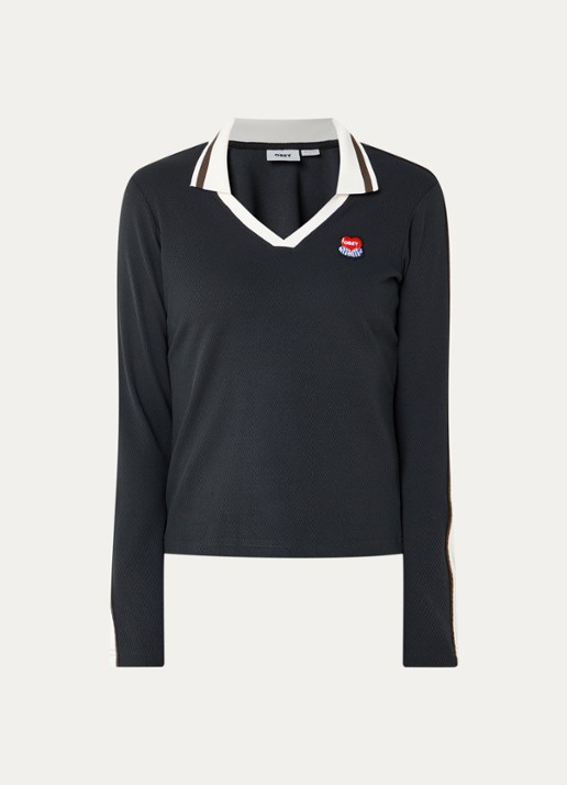 Obey Aren polo met logo en v-hals  - voorkant antraciet