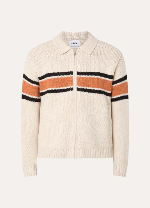 Obey Bernard grofgebreid vest met streepprint - voorkant 2 beige
