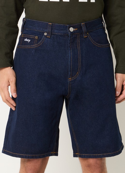 Obey Bigwig wide fit korte broek van denim met donkere wassing