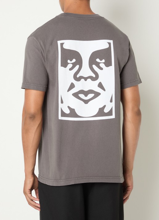 Obey Bold Icon Face T-shirt met logo- en backprint - detail 4 antraciet