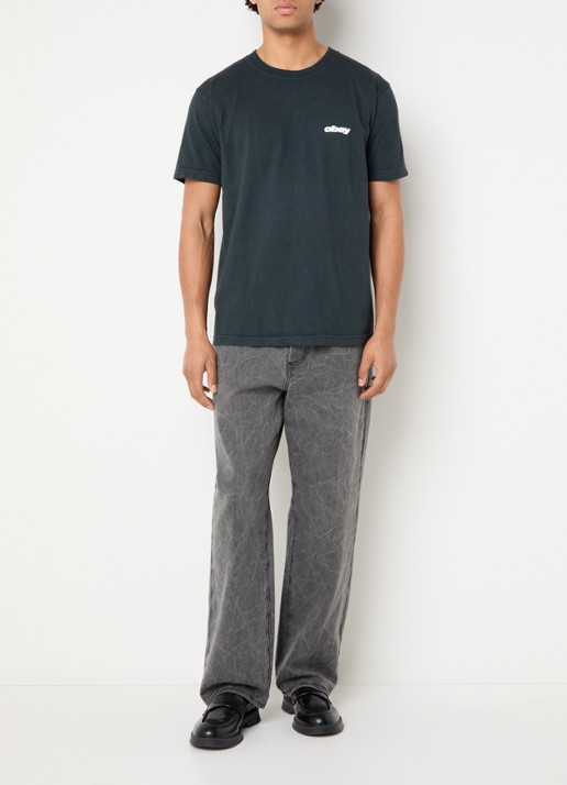 Obey Bounce T-shirt met logo- en backprint - voorkant 3 antraciet