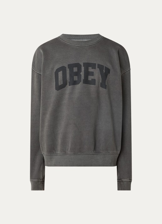 Obey Collegiate sweater met logo  - voorkant antraciet