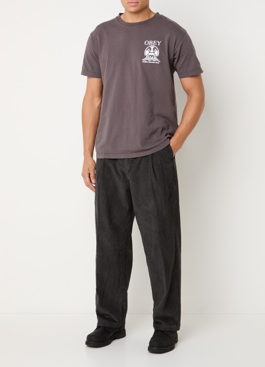 Obey Dean loose fit broek van corduroy - voorkant 3 antraciet