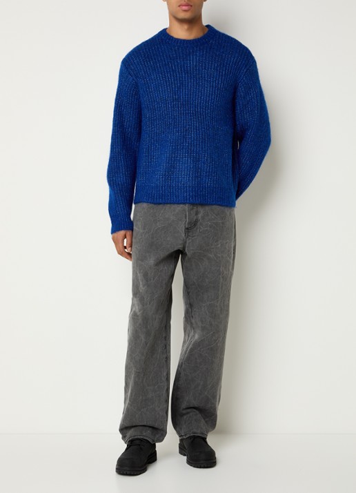 Obey Dexter grofgebreide trui in wolblend - voorkant 4 royalblauw