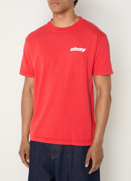 Obey Diffusion T-shirt met logo- en backprint - achterkant rood