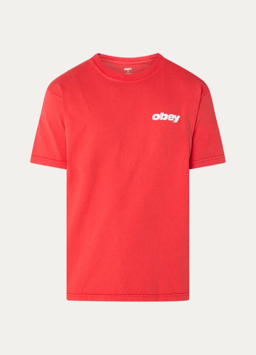 Obey Diffusion T-shirt met logo- en backprint - voorkant 2 rood