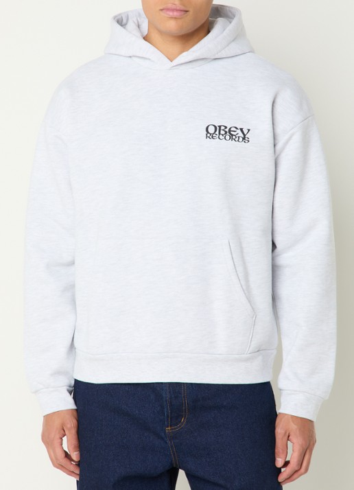 Obey Disorder hoodie met logo- en backprint - achterkant grijsmele