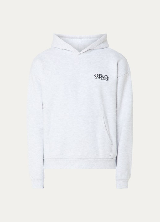 Obey Disorder hoodie met logo- en backprint - voorkant 2 grijsmele