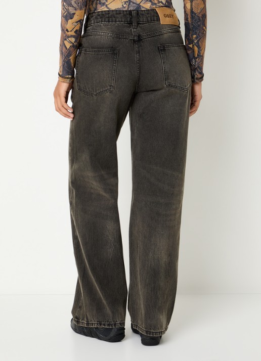 Obey Elara high waist wide fit jeans met gekleurde wassing - achterkant 3 antraciet