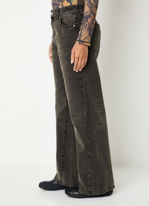 Obey Elara high waist wide fit jeans met gekleurde wassing - detail 2 antraciet