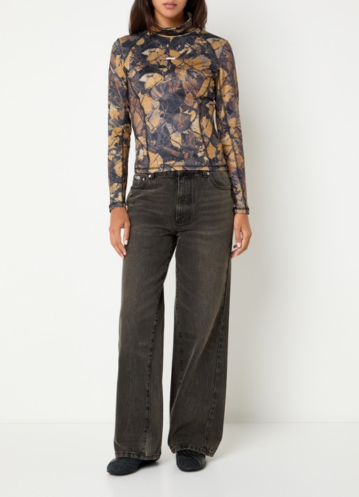 Obey Elara high waist wide fit jeans met gekleurde wassing - voorkant 5 antraciet