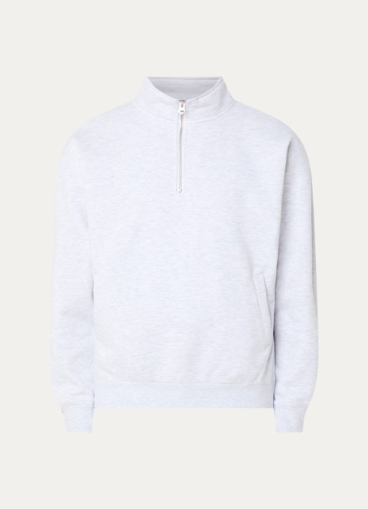 Obey Established Works sweater met halve rits en logoborduring - voorkant wit