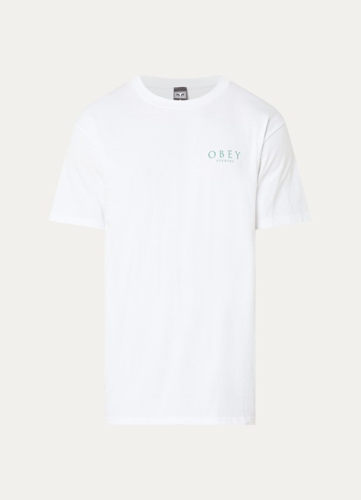 Obey Flores Robus T-shirt met logo- en backprint  - voorkant wit
