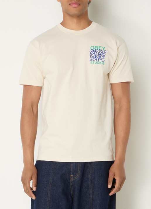 Obey Grown With Love T-shirt met logo- en backprint - achterkant 4 beige