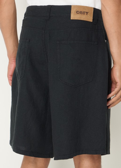 Obey Hyde loose fit korte broek in linnenblend - achterkant 4 zwart