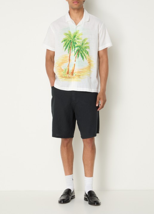 Obey Hyde loose fit korte broek in linnenblend - voorkant 3 zwart