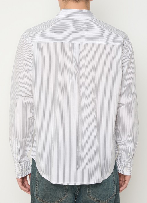 Obey Isaac regular fit overhemd met streepprint en borstzak - achterkant 4 zwart
