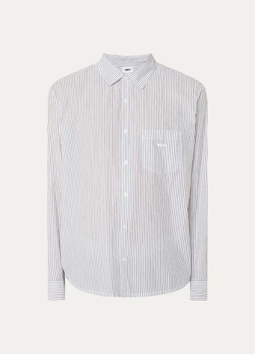Obey Isaac regular fit overhemd met streepprint en borstzak - voorkant zwart