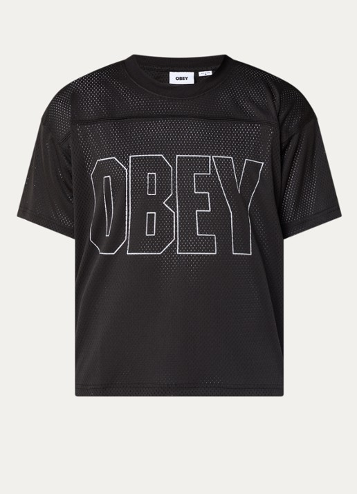 Obey Johnson Practice T-shirt van mesh met logoprint - voorkant zwart
