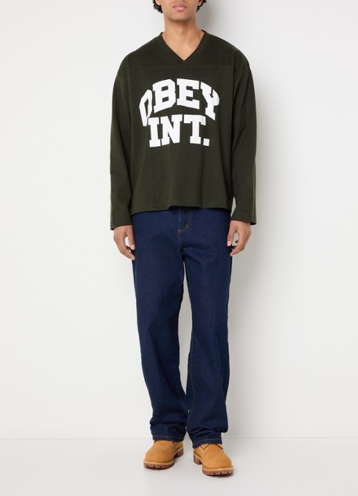 Obey Longsleeve met logoprint - voorkant 4 bronsgroen