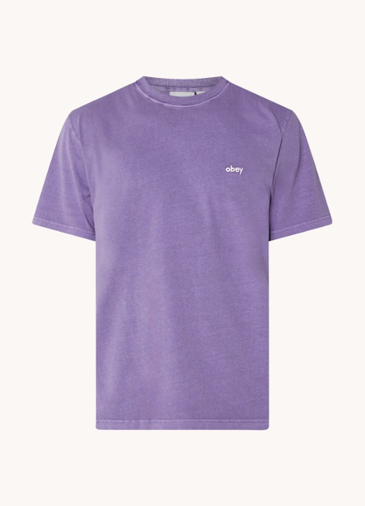Obey Lowercase Pigment T-shirt met logoborduring - voorkant 3 lila