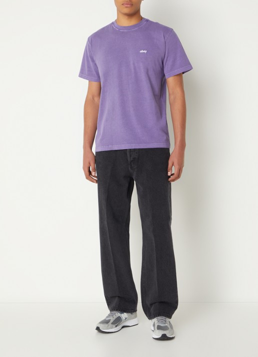 Obey Lowercase Pigment T-shirt met logoborduring - voorkant 4 lila
