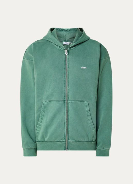 Obey Lowercase sweatvest met logoborduring - voorkant groen