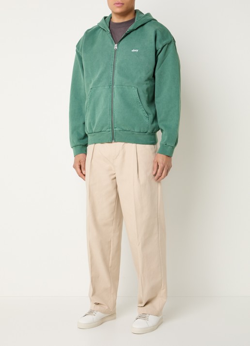 Obey Lowercase sweatvest met logoborduring - voorkant 2 groen
