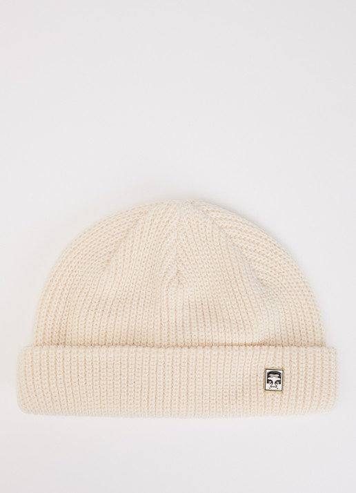 Obey Micro ribgebreide muts met logo - voorkant ivoor
