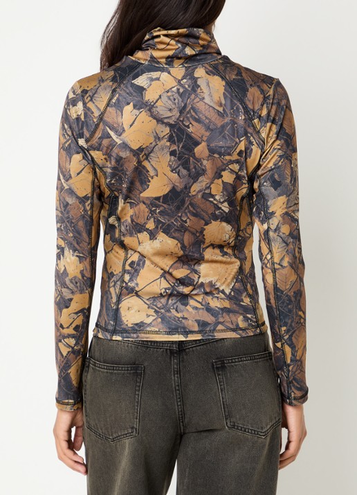 Obey Nalia top met col en print - achterkant okergeel