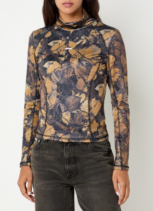 Obey Nalia top met col en print - detail 4 okergeel