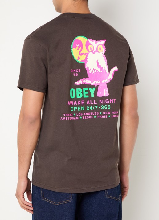 Obey Owl T-shirt met logo- en backprint