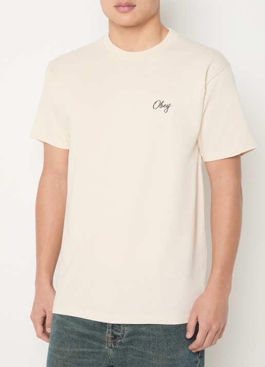 Obey Paper Rose T-shirt met logo- en backprint - achterkant 4 creme