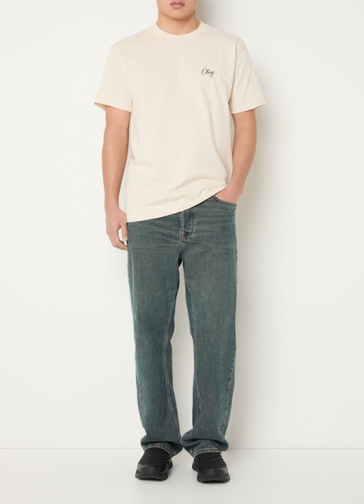 Obey Paper Rose T-shirt met logo- en backprint - voorkant 2 creme