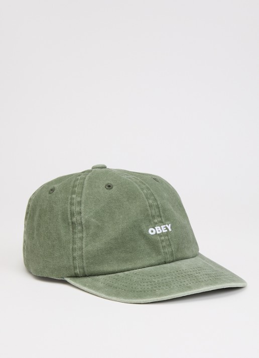 Obey Pet van denim met logoborduring - voorkant 2 olijfgroen