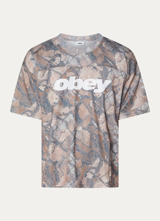 Obey Practice T-shirt met camouflageprint - voorkant beige