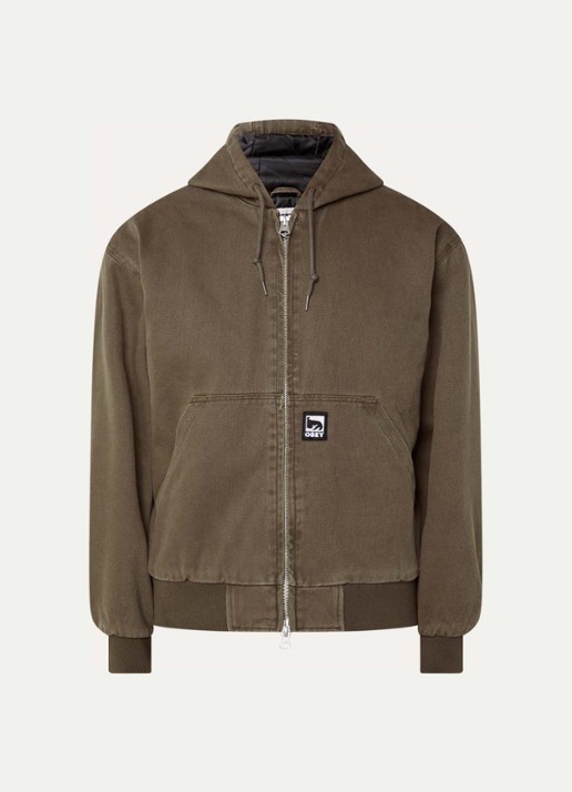 Obey Randy gewatteerd jack met logo- en backprint - voorkant bruin