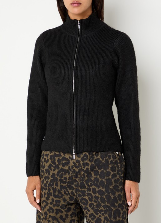 Obey Ribgebreid vest met ritssluiting - detail zwart