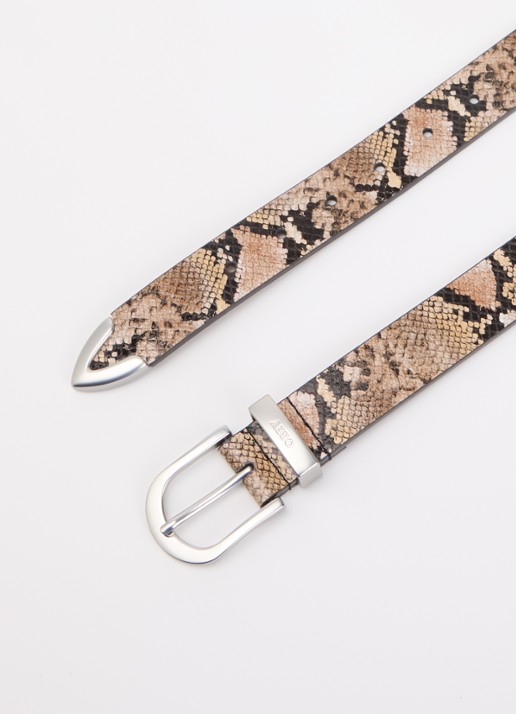 Obey Riem van leer met slangenprint - detail 2 beige