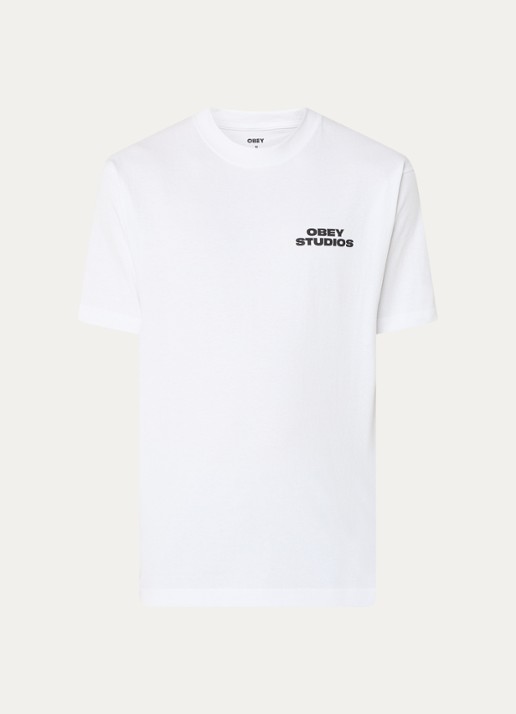 Obey Sky Face T-shirt met logo- en backprint - voorkant wit
