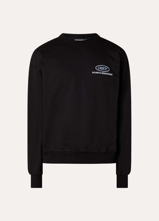 Obey Sound Crew sweater met borduring - voorkant zwart