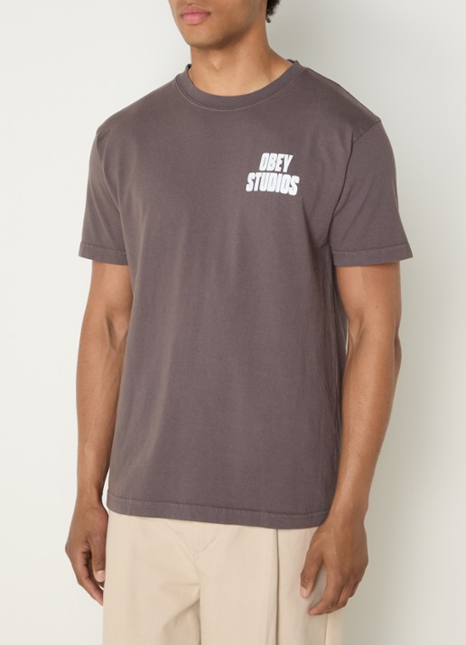 Obey Stamped T-shirt met logo- en backprint - achterkant 3 zwart