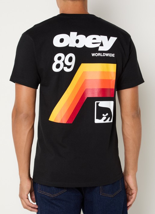Obey T-shirt met logo en backprint - detail zwart
