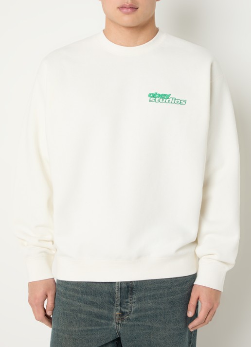 Obey Tonic sweater met logoborduring - achterkant 3 gebroken wit