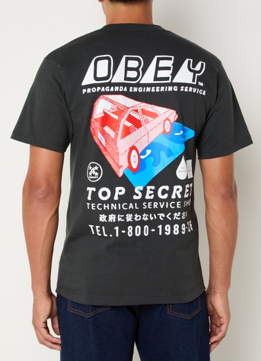 Obey Top Secret T-shirt met front- en backprint - detail 3 antraciet