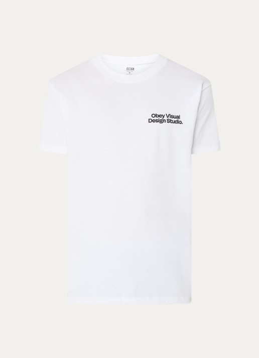 Obey Visual Design T-shirt met logo- en backprint - voorkant wit