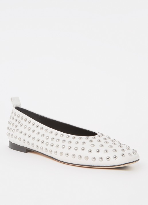 Odare Alba ballerina van leer met studs - voorkant 4 gebroken wit