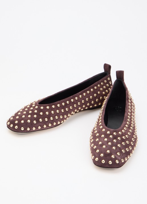 Odare Alba Sensory ballerina van suède met studs - detail 3 donkerbruin