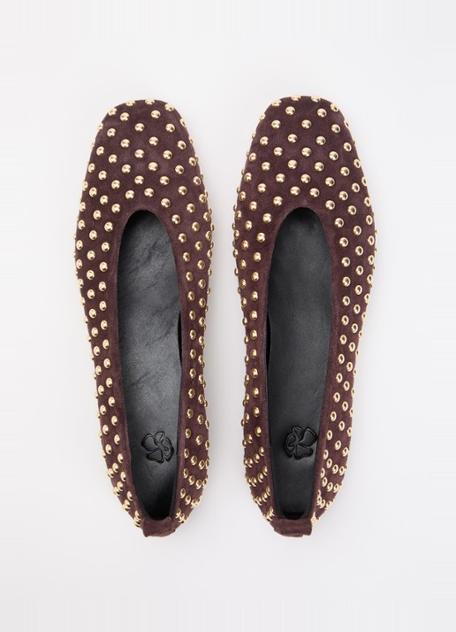 Odare Alba Sensory ballerina van suède met studs - detail 4 donkerbruin