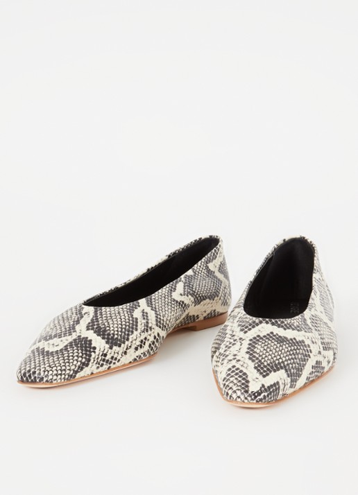 Odare Bilboa ballerina van leer met slangenprint - detail gebroken wit